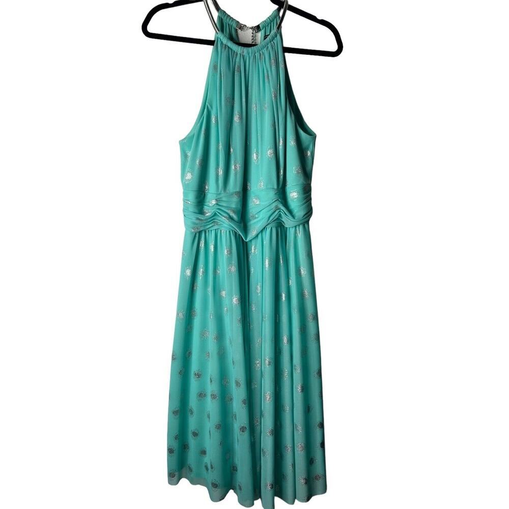 Jessica Howard Dress Size 16 Green Halter Keyhole A-Line Silver Embellishments